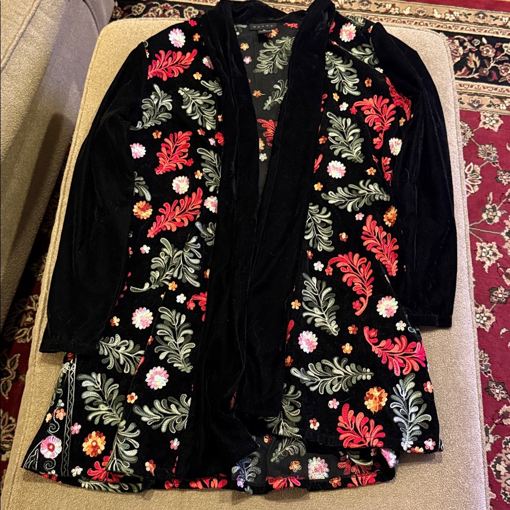 Weavz Open Front Long Cardigan Sweater Duster Size Large Velvet Feel (TD)